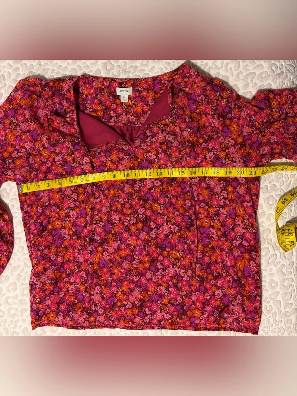 J. Crew Pink Floral Tie-Neck Long Sleeve Blouse. Size-M